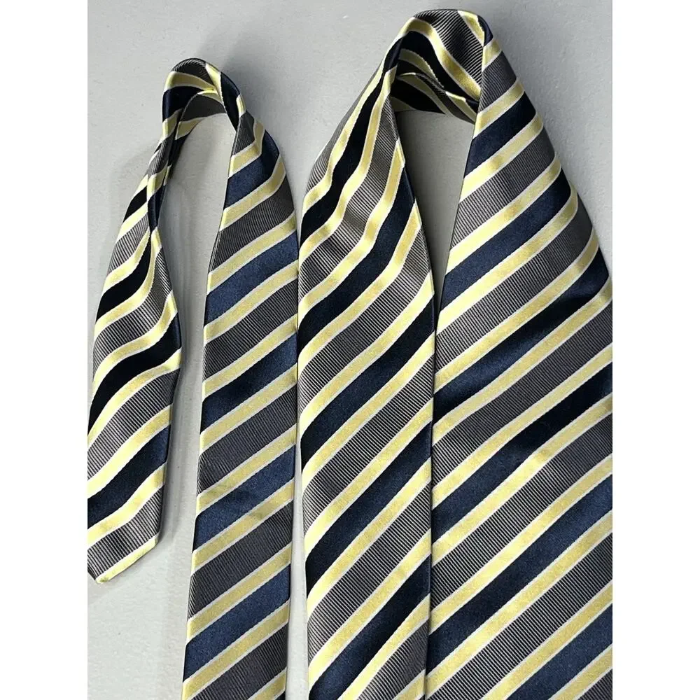 Bergamo New York Tie Yellow Blue Striped Mens Handmade Necktie 3 1/4